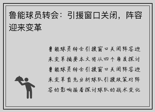鲁能球员转会：引援窗口关闭，阵容迎来变革