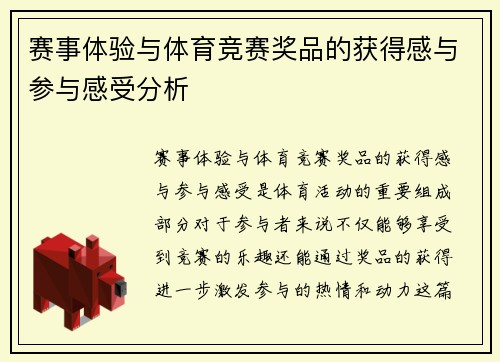 赛事体验与体育竞赛奖品的获得感与参与感受分析